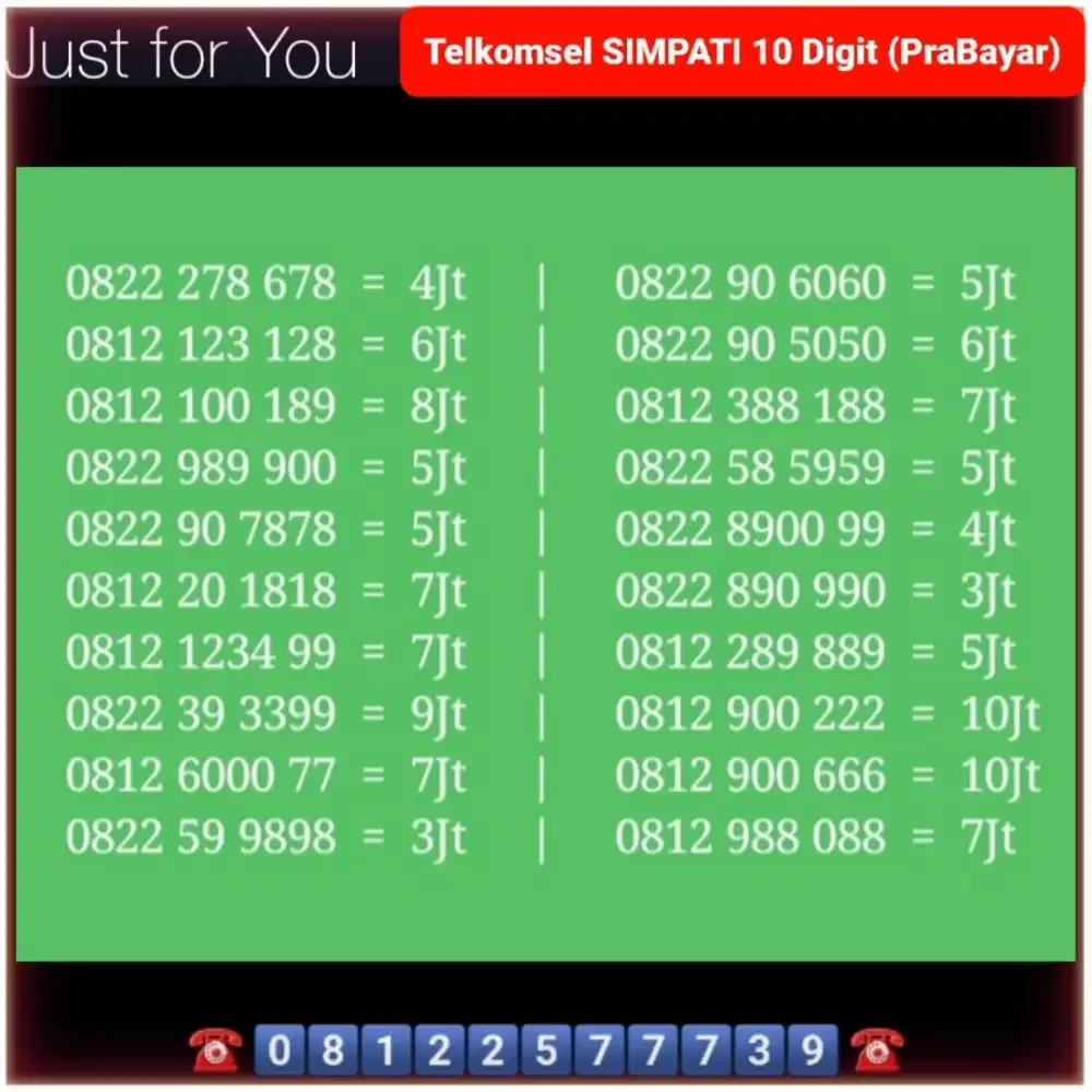 NOMOR CANTIK TELKOMSEL 10 DIGIT SIMPATI PRABAYAR