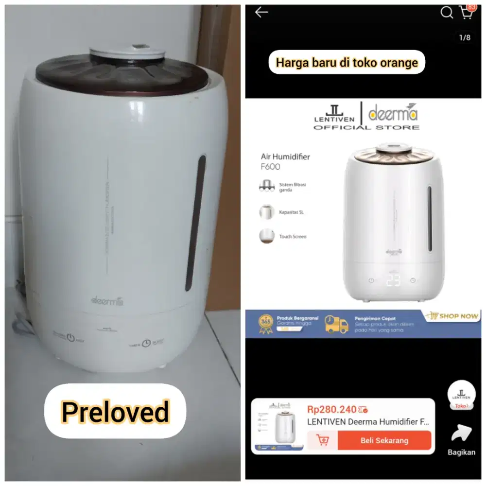 Preloved! Deerma Humidifier ultrasonic F600 5 L touch screen