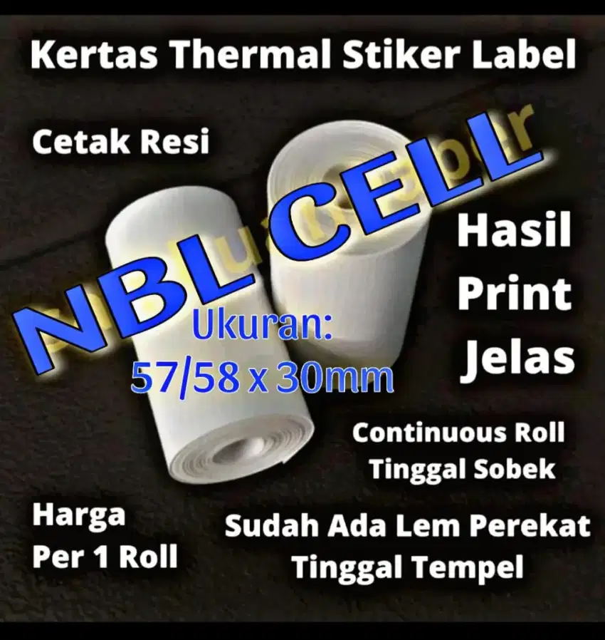 Kertas sticker label 58×30mm premium panjang 5,5meter