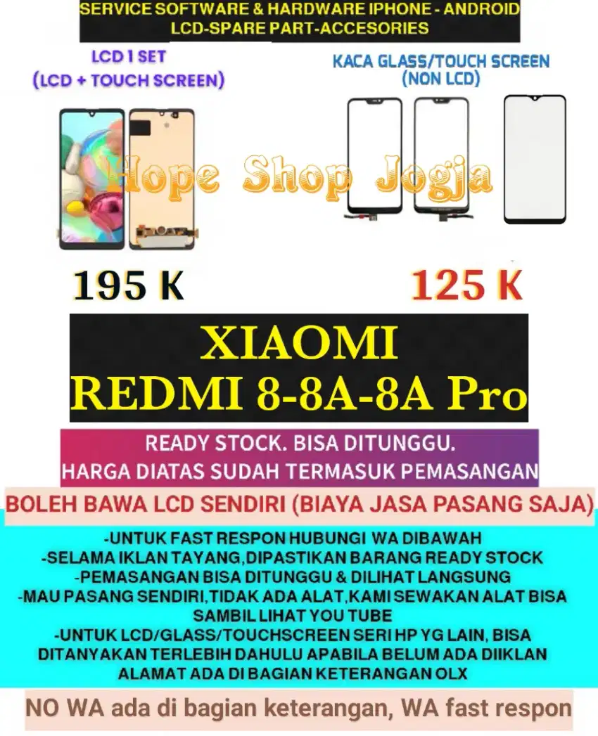 Service HP-Baterai/Touchscreen-LCD XIAOMI REDMI 8-8A-8A Pro