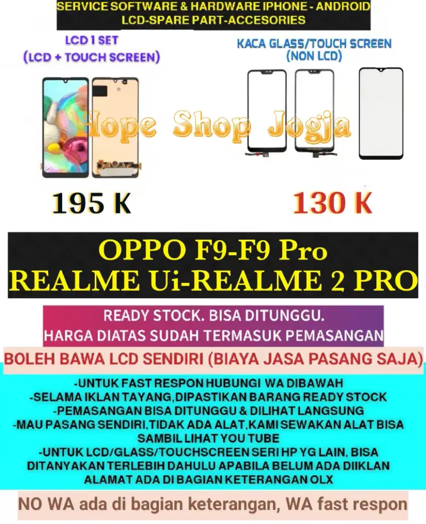 Touchscreen-Baterai-LCD OPPO F9-F9 Pro-REALME Ui-REALME 2 PRO