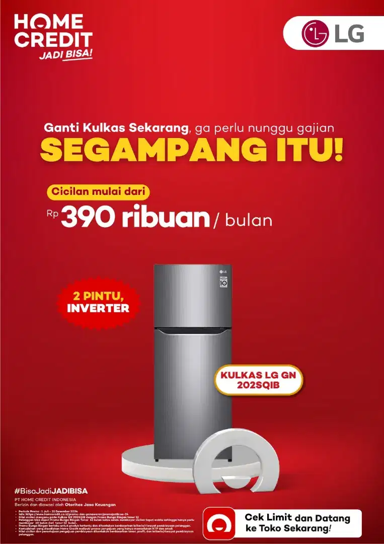 Kredit Kulkas LG 2 Pintu cicilan buang  2,25% by home credit