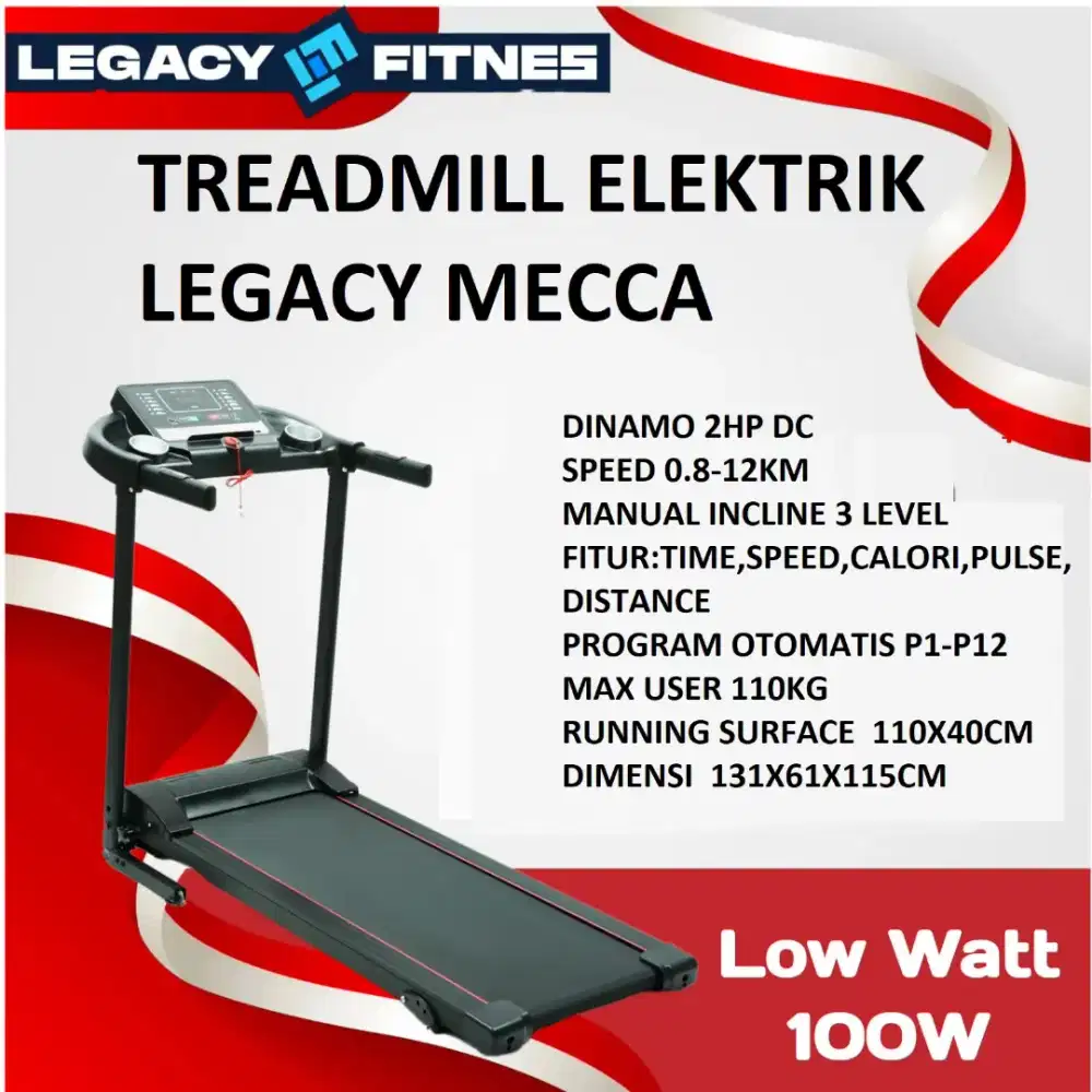 Treadmill Elektrik New Legacy Mecca Low watt Halus II sepeda statis