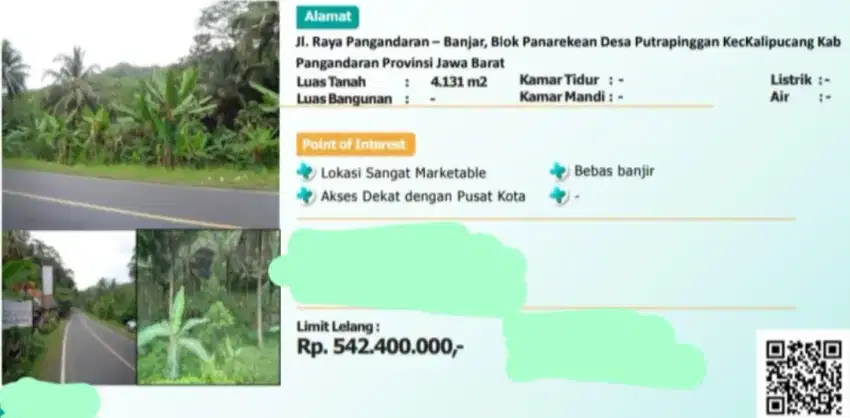 Dijual Tanah Jalan Raya Pangandaran Banjar Kalipucang