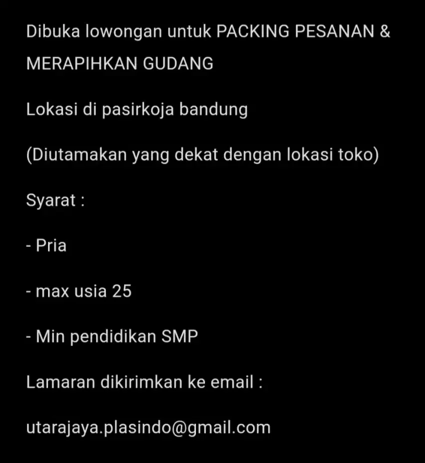 Helper gudang & packing pesanan