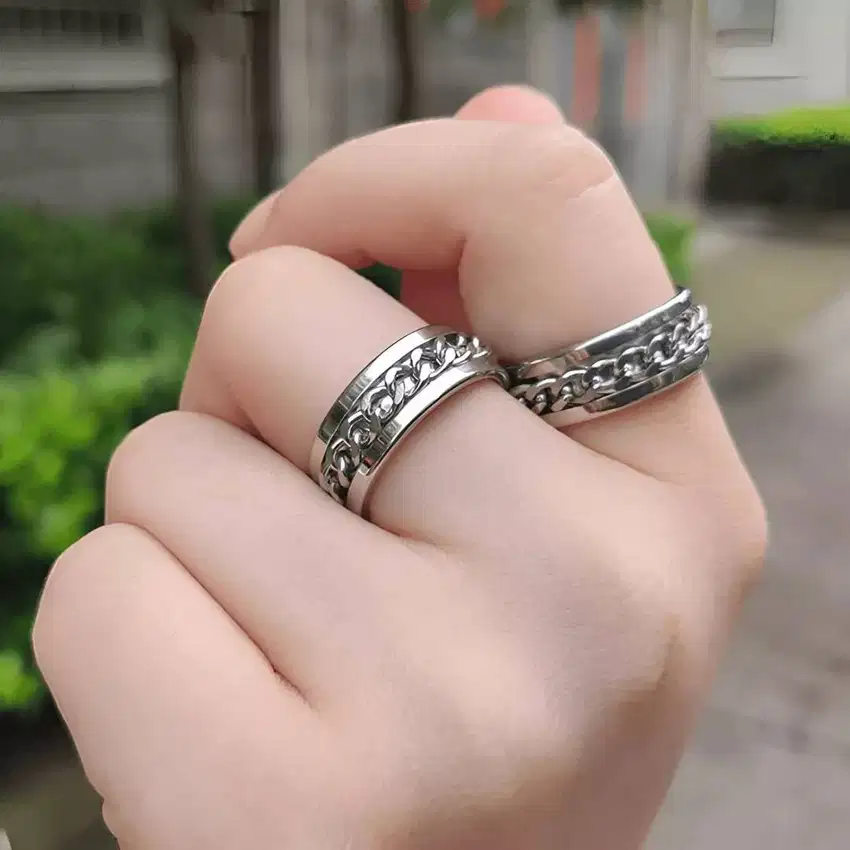 Cincin tangan silver rantai putar c21 keren cowo cewe bahan metal