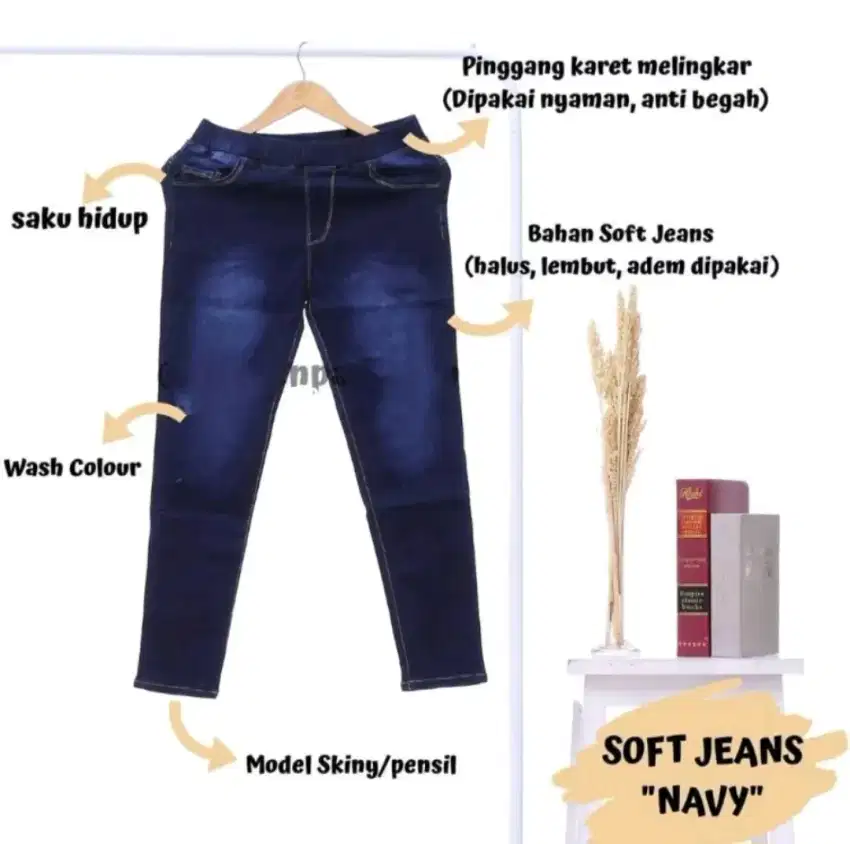 Celana legging Jeans Wanita Polos Jegging Jeans Pinggang Karet ngaret