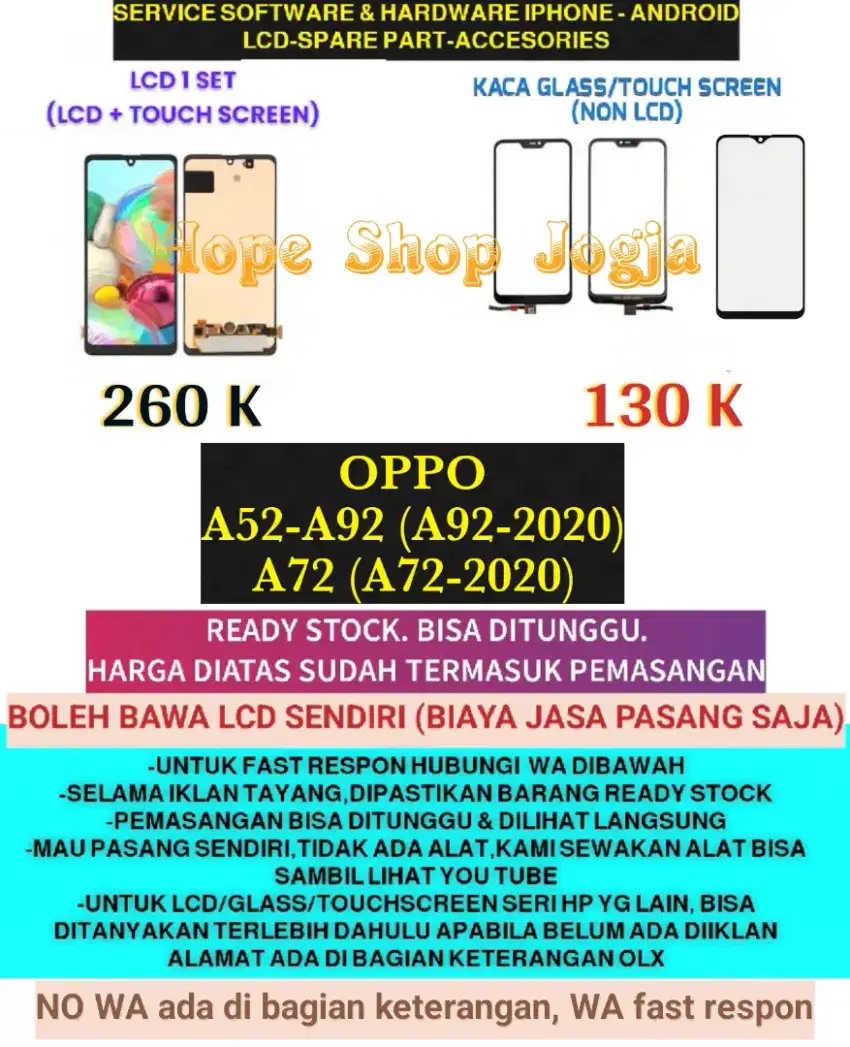 Ganti Touchscreen-Baterai-LCD OPPO
A52-A92 (A92-2020)-A72 (A72-2020)