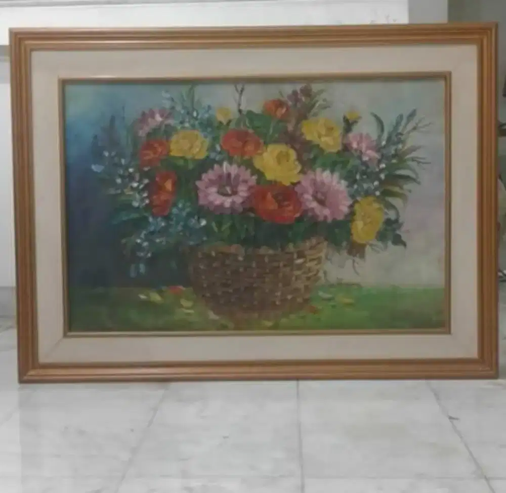 Lukisan bunga dalam keranjang lawas