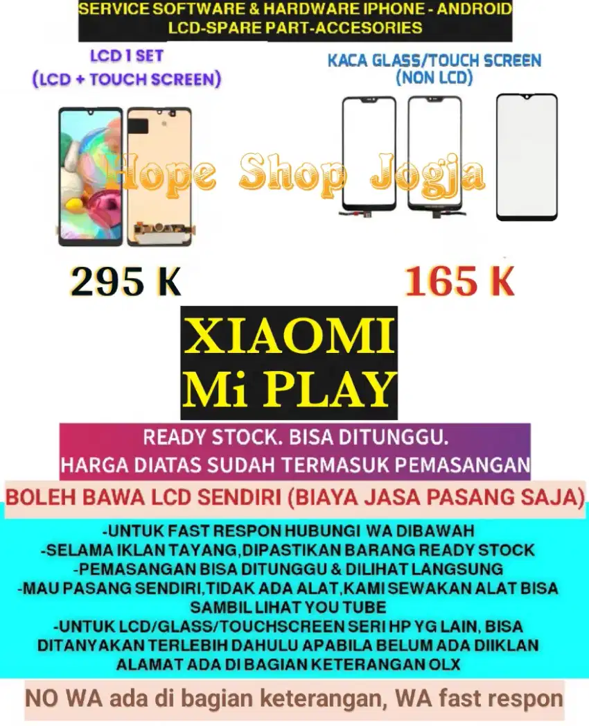 Service HP-Ganti Touchscreen-Baterai/LCD XIAOMI Mi PLAY