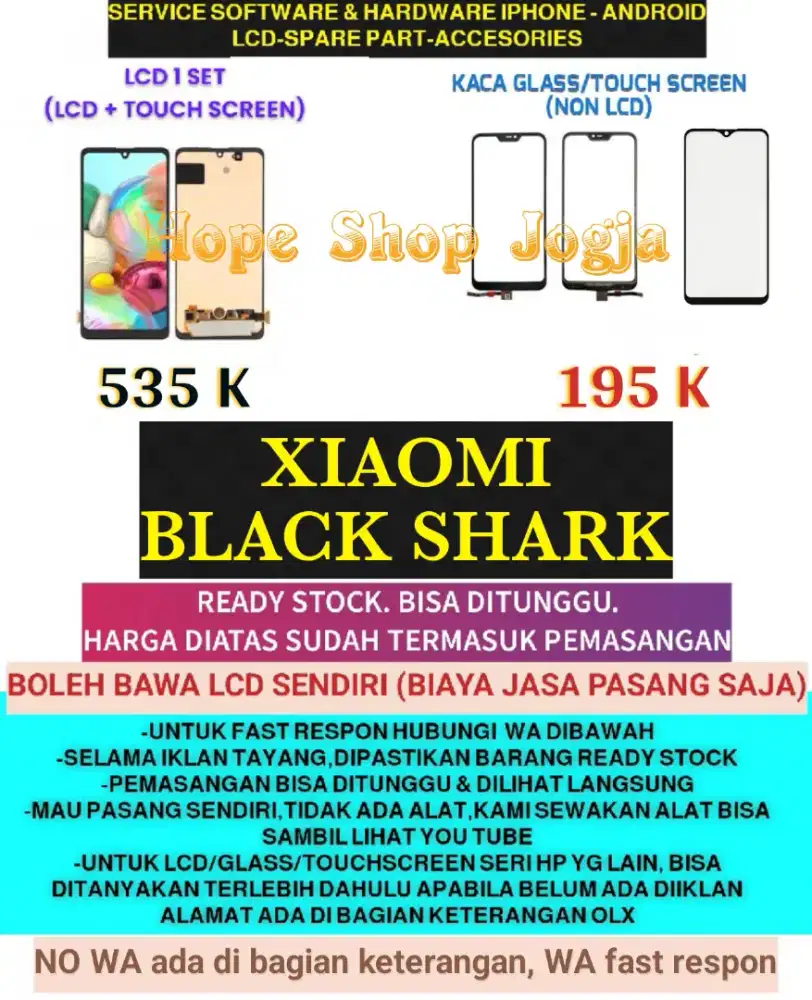 Service HP-Ganti Touchscreen-Baterai-LCD XIAOMI BLACK SHARK