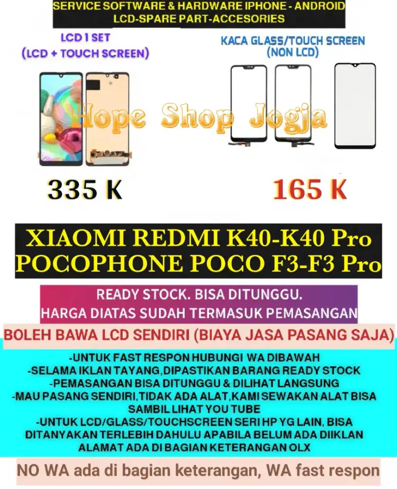 Service HP-Ganti Touchscreen-Baterai-LCD XIAOMI REDMI K40-K40 Pro