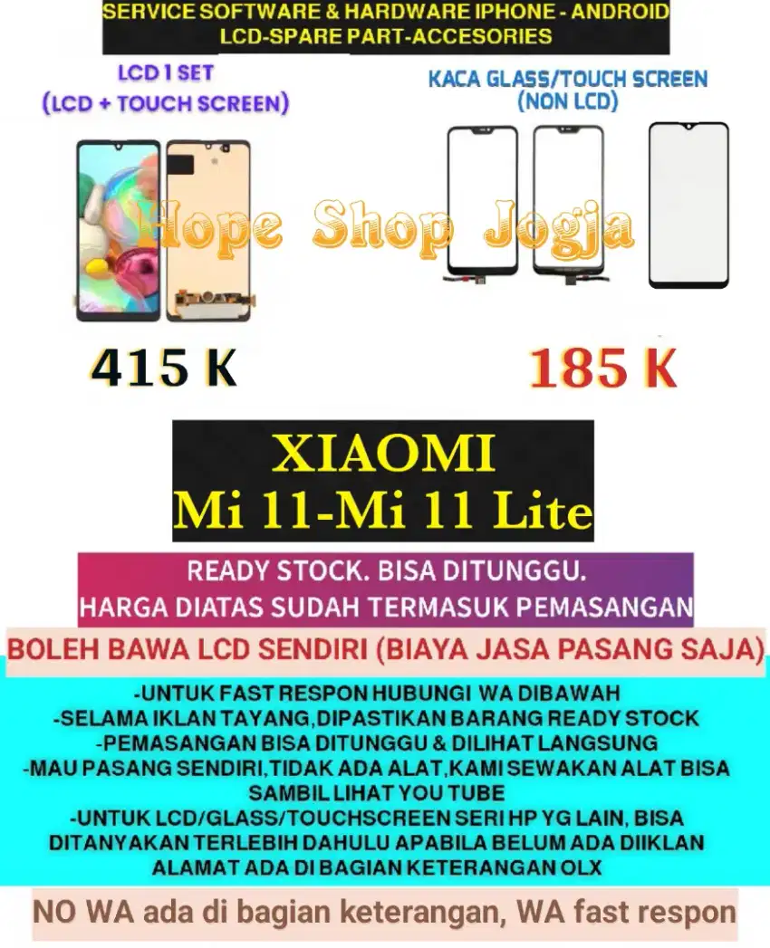 Service HP-Ganti Touchscreen/Baterai-LCD XIAOMI Mi 11-Mi 11 Lite