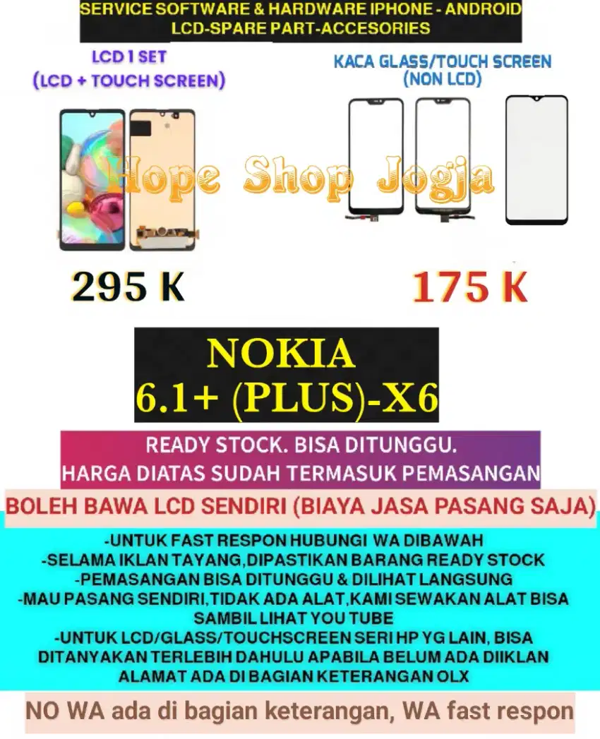 Service HP-Ganti Touchscreen/Baterai-LCD NOKIA  6.1+ (PLUS)-X6