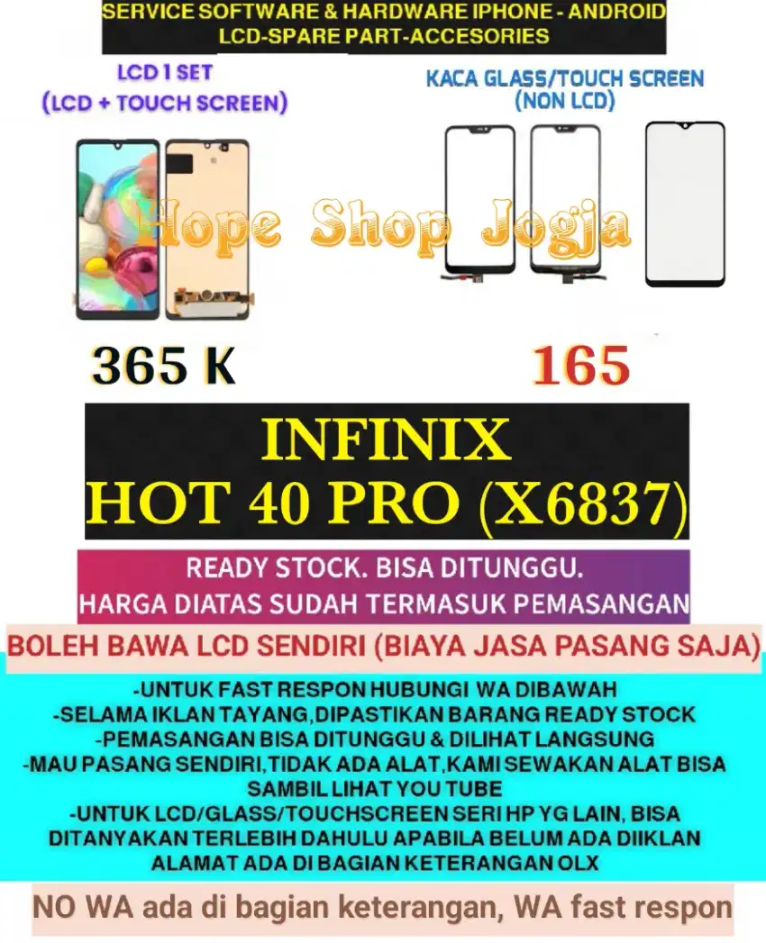 Service HP-Ganti Touchscreen/Baterai-LCD INFINIX HOT 40 PRO (X6837)