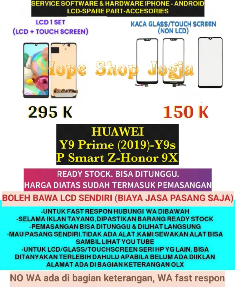 Service HP-Ganti Touchscreen-Baterai-LCD HUAWEI
Y9 Prime (2019)