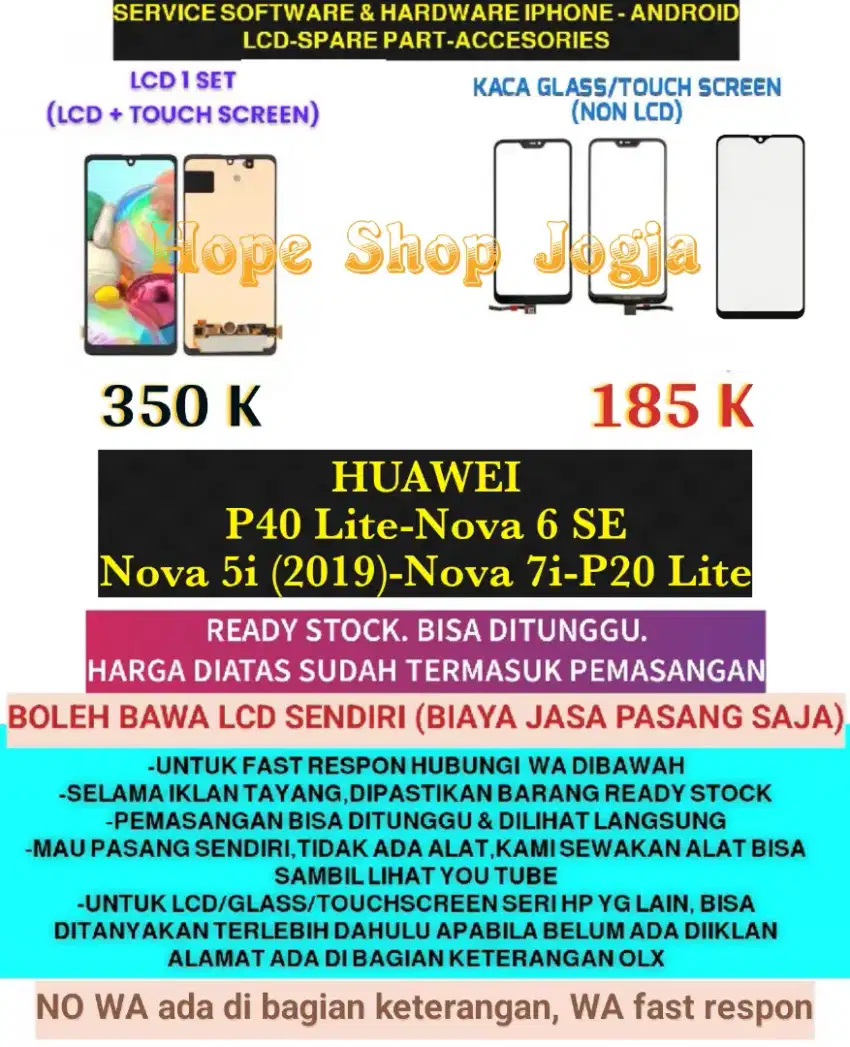 Service HP-Ganti Touchscreen/Baterai-LCD HUAWEI P40 Lite-Nova 6 SE