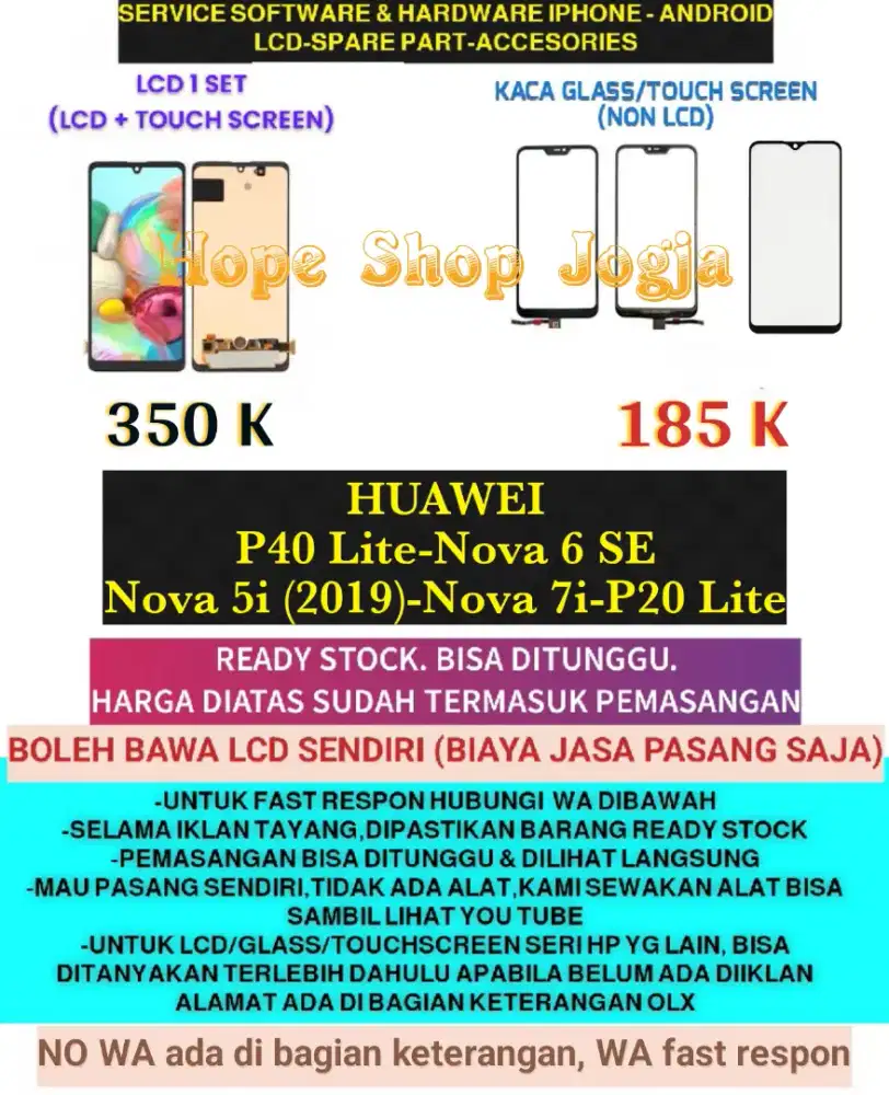 Service HP-Touchscreen-Baterai-LCD Nova 5i (2019)-Nova 7i-P20 Lite