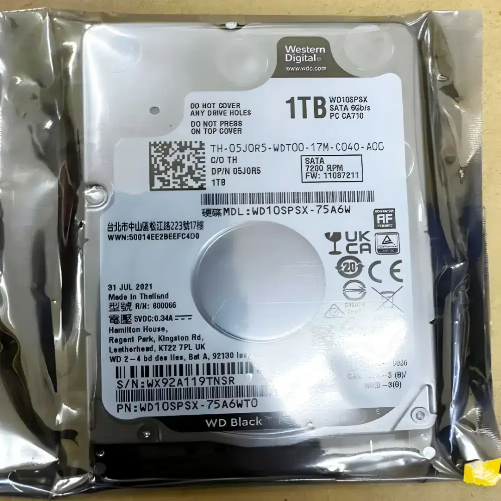 HARDISK WD BLACK 1TB 7200RPM SLIM