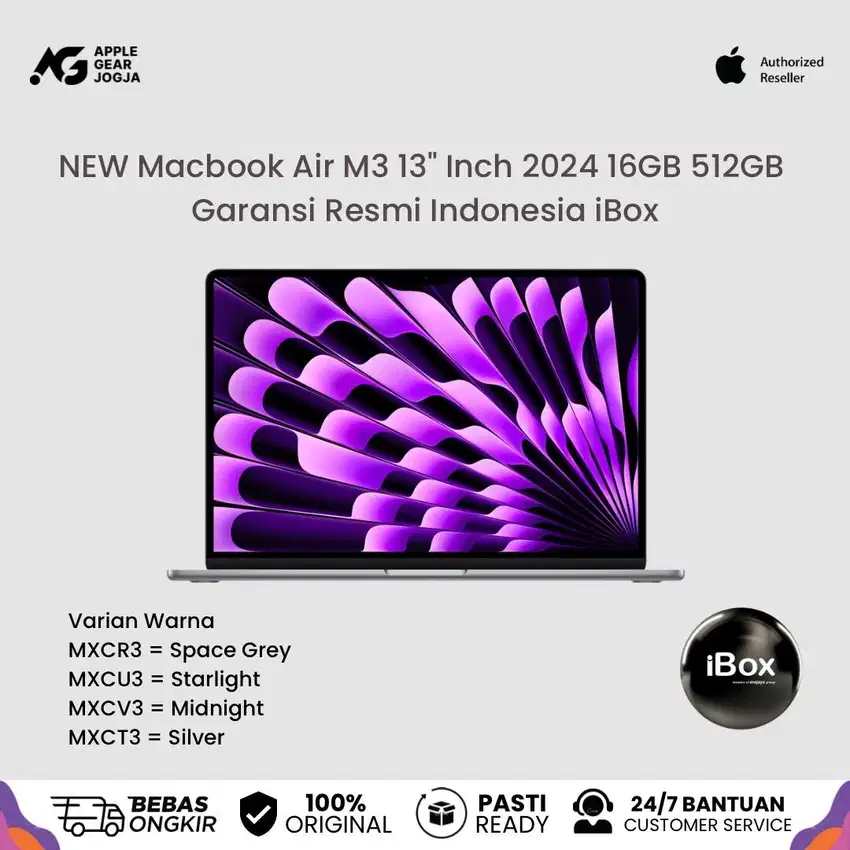 (iBox) New Macbook Air M3 2024 16GB 512GB Garansi Resmi Indonesia