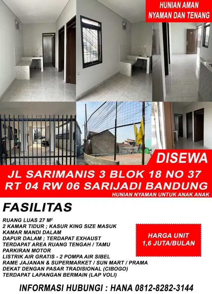 SEWA RUMAH / KONTRAKAN MURAH NYAMAN AMAN & TENANG ( RAMAH ANAK )
