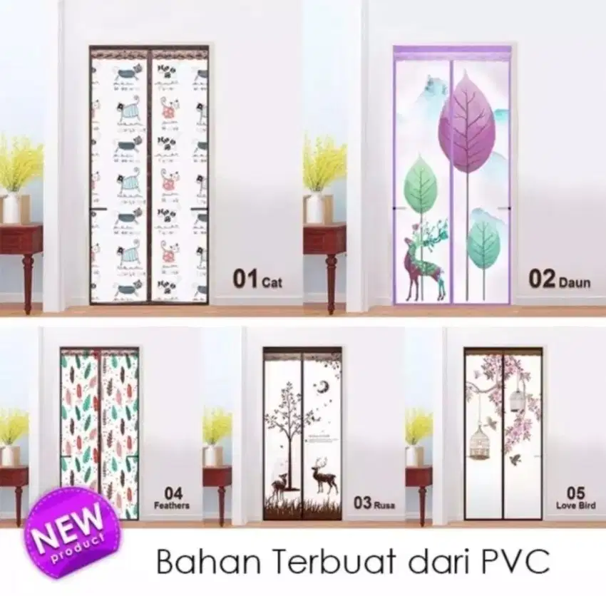 Tirai magnet anti nyamuk elegan bahan PVC kamar AC, kode P