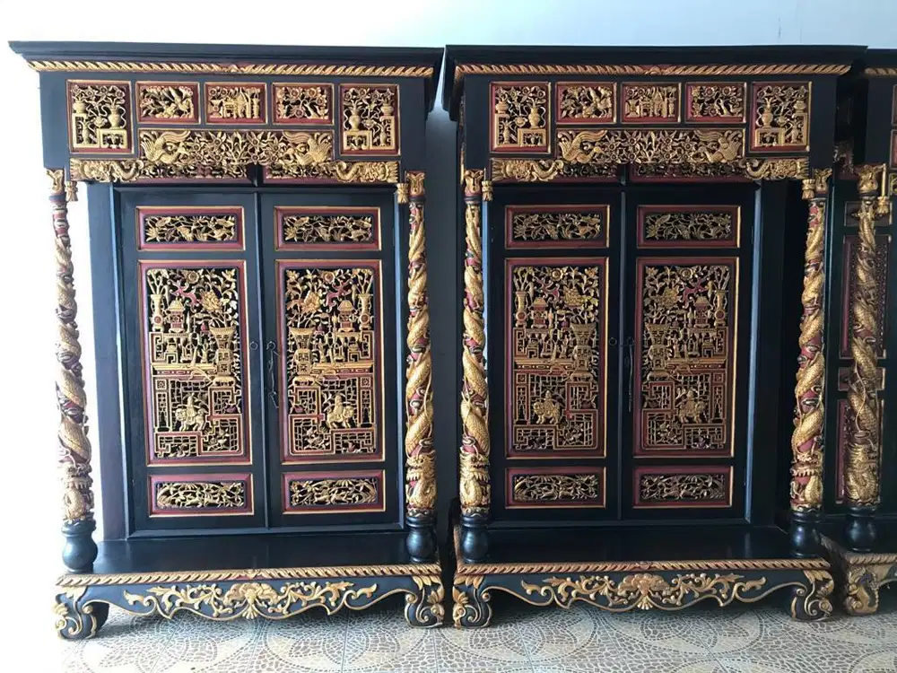 Dijual Almari Tiang Naga Motif Dewa CiangTjoeGe Full Kayu Jati