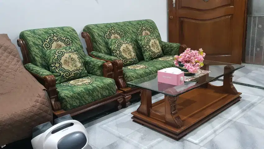 Sofa Kayu Jati Asli, 1 Set (3 + 2 + 1 dudukan + meja)