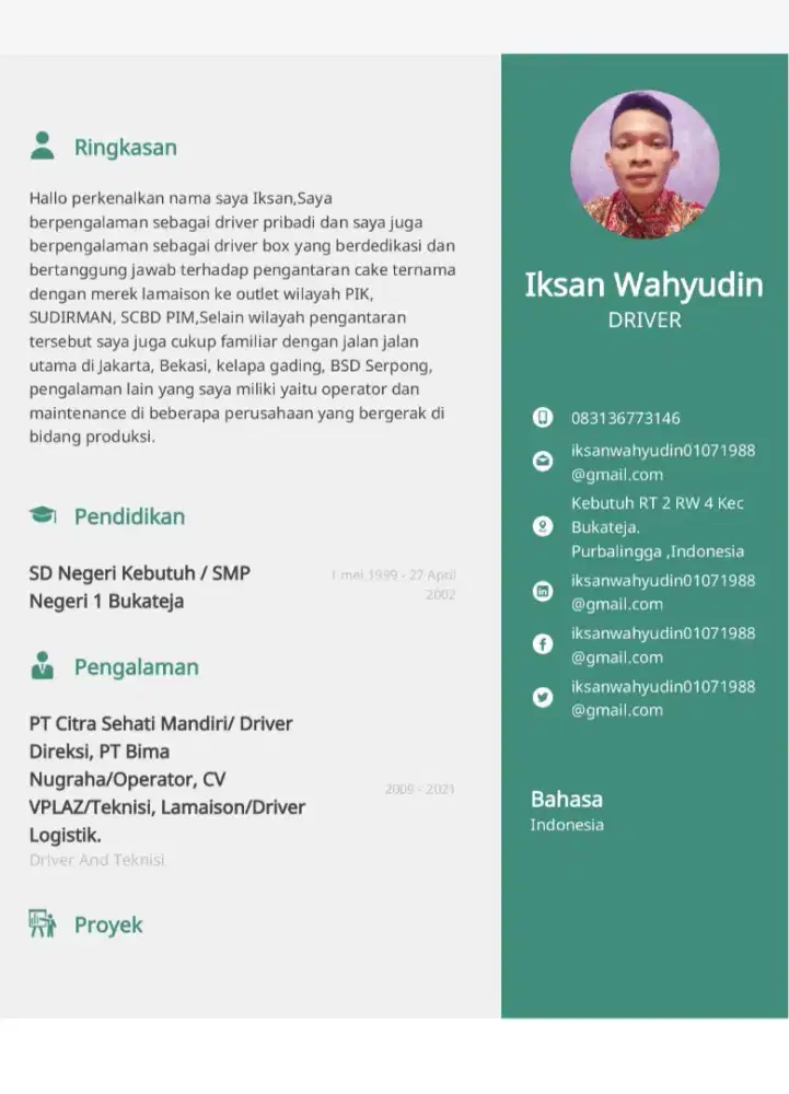 Sedang cari loker supir pribadi dan kantoran,box juga bisa.