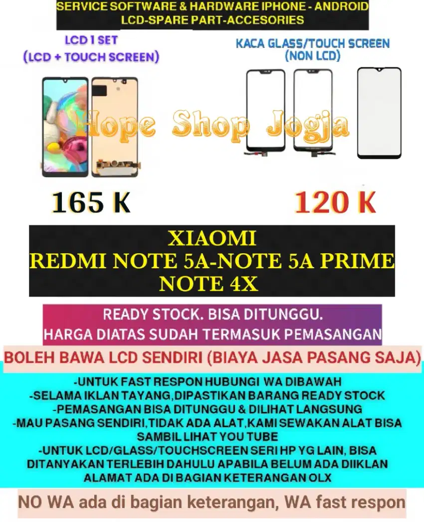 Touchscreen/Baterai-LCD XIAOMI REDMI NOTE 5A-NOTE 5A PRIME-NOTE 4X