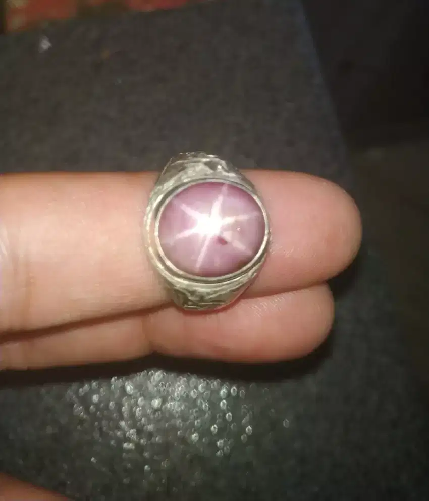 Cincin perak batu ruby star natural