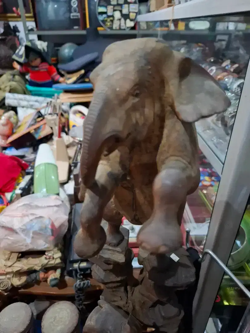 Patung gajah kayu akar sampai bawah (tinggi 1 meter)