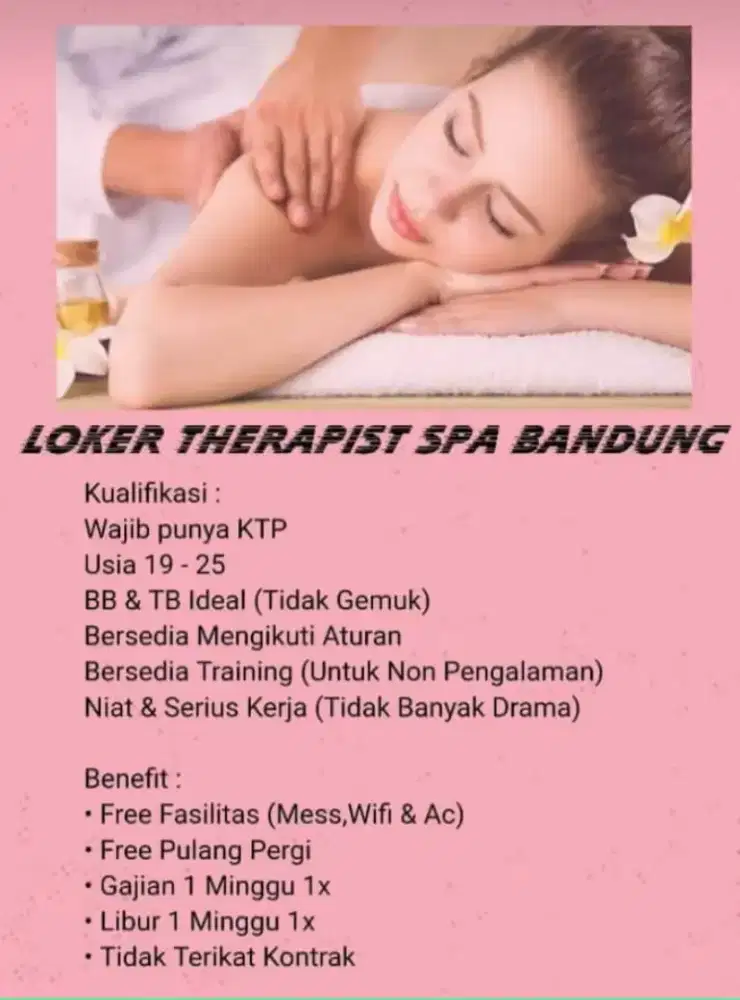 Di butuhkan segera therapis SPA wanita