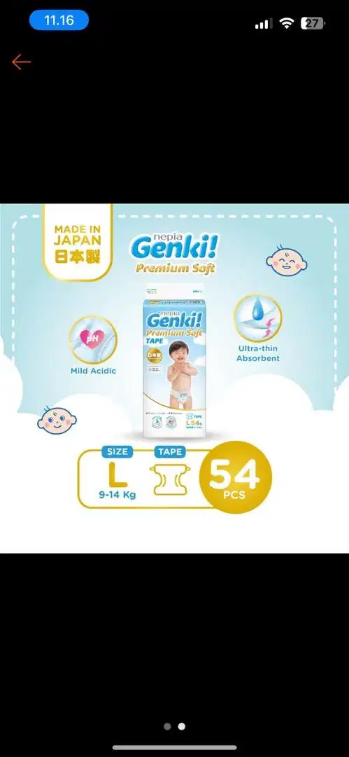 Nepia Genki Popok Bayi Tape / Perekat Bayi Diapers Premium Soft L54