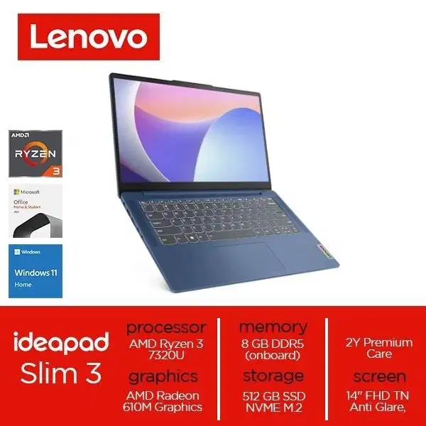 Lenovo IdeaPad Slim 3 14AMN8 Ryzen 3 7320U 8GB 512GB W11 OHS21