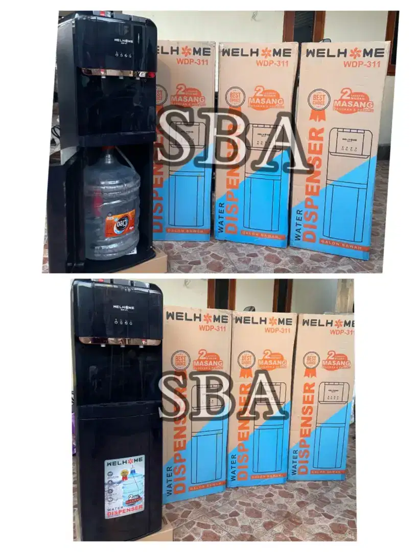Merk WELHOME water dispenser galon bawah dengan 3 kran