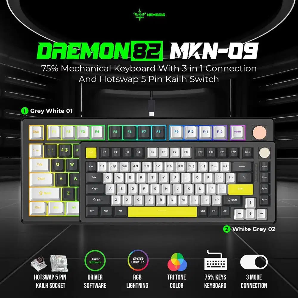 Keyboard Wireless Mechanical 3in1 Hotswap NYK Nemesis MKN09 Daemon82