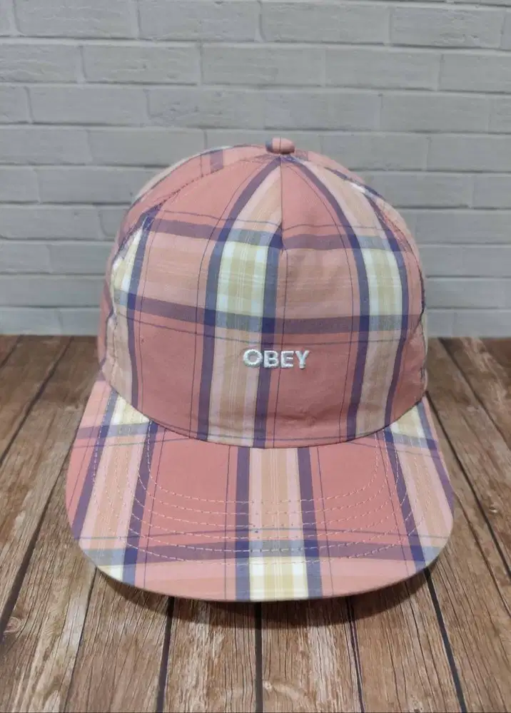 Topi Obey Tartan Pink Kuning Biru Size Free Original