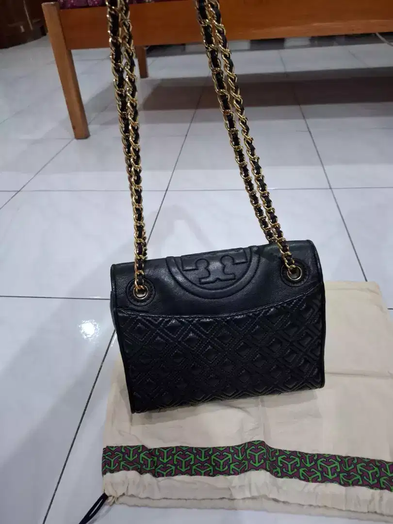 Tas Tory Burch Fleming Quilted Medium Color Black Original PERFECT