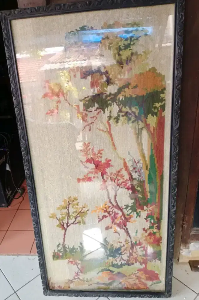 DIJUAL LUKISAN PEMANDANGAN SULAM KRISTIK 52 x 114 harga 750.000