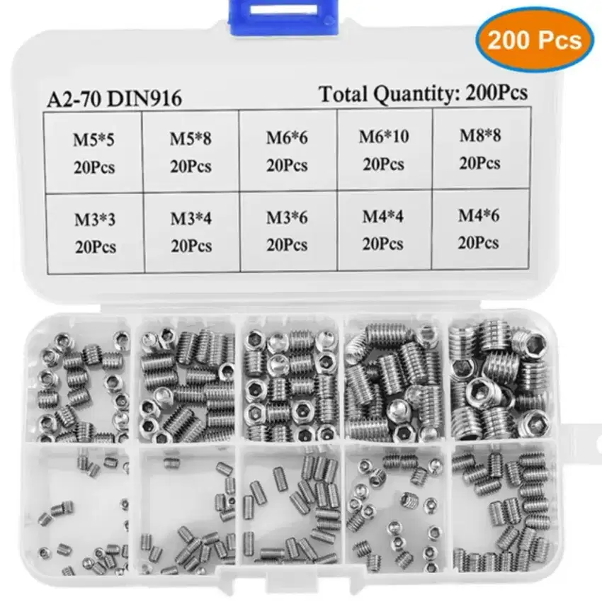 DMJ Set Baut L Tanam Sekrup Soket Hex M3 - M8 200 pcs