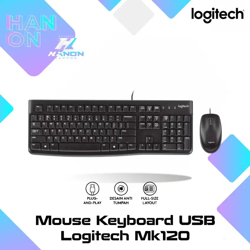 Logitech MK120 Combo Keyboard dan Mouse Kabel USB Original