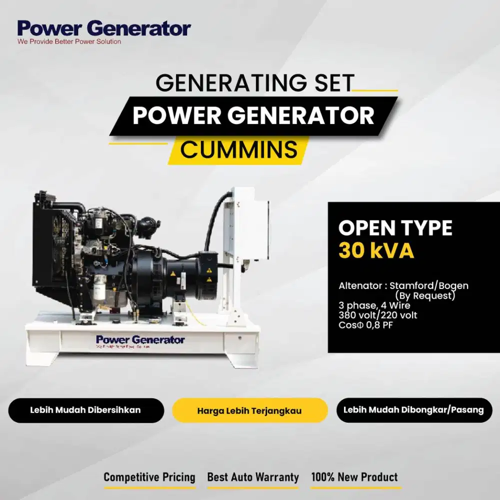 Genset Power Indo Mesin Cummins 30 kVA Open Type Turbocharge