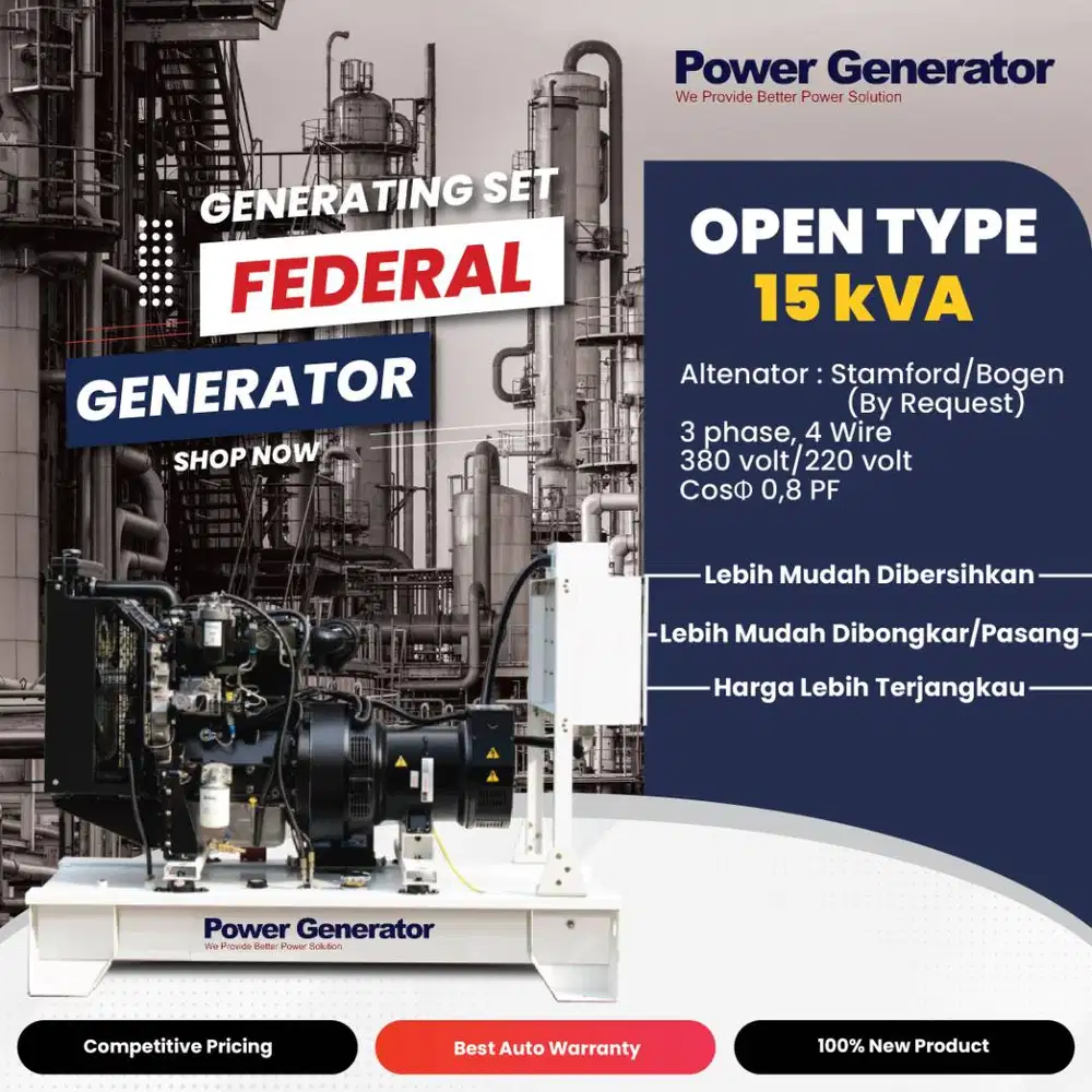 Genset Federal 15 kVA Open Type Tubrocharge