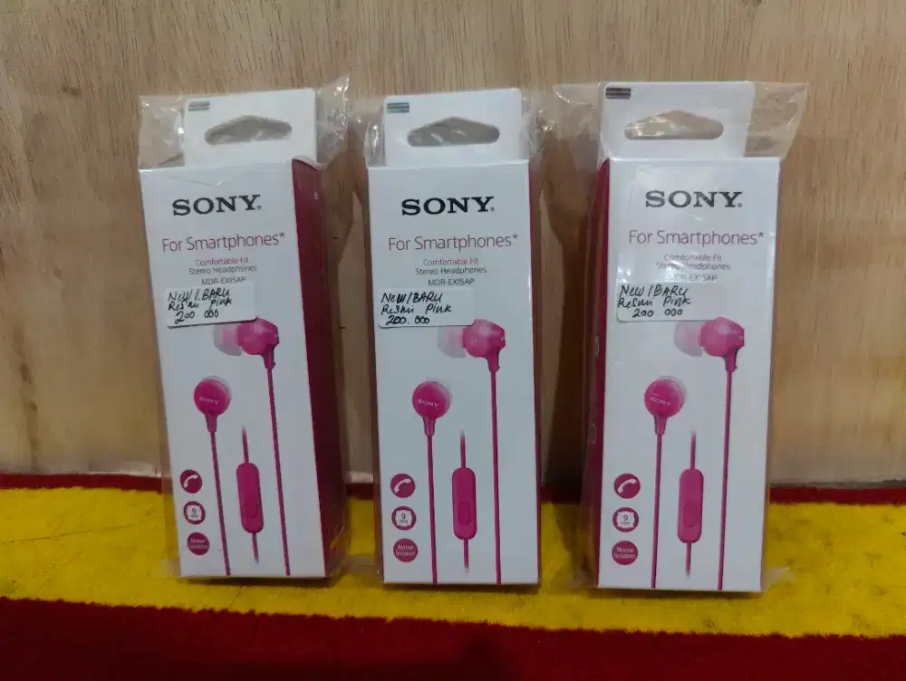 Earphone Kabel Sony MDR-EX15AP Pink Resmi Baru