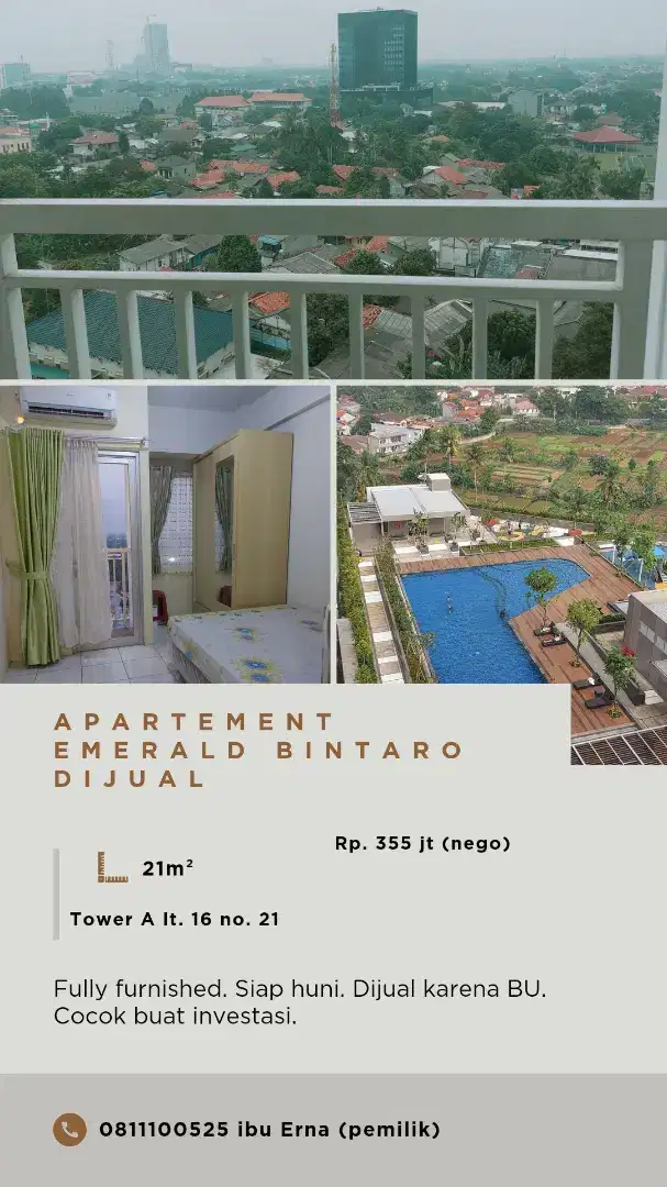 DIJUAL Siap Huni Tanpa Perantara Apartemen Emerald Bintaro