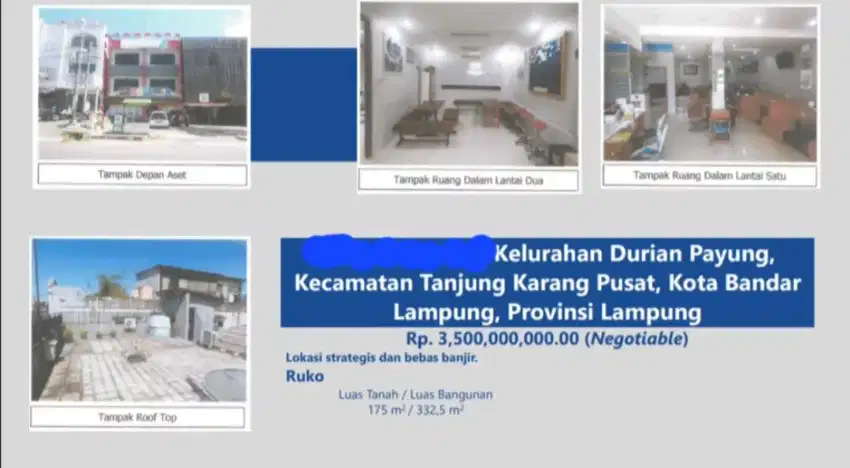 Dijual Ruko Siap Huni Tanjung Karang Pusat Lampung