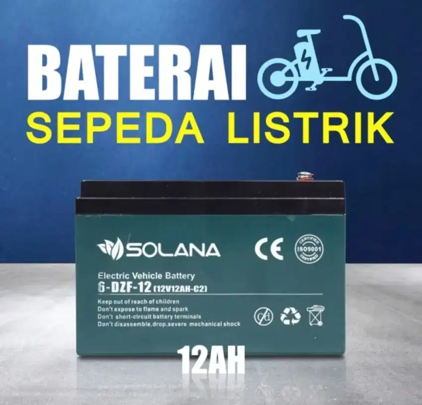 AKI SEPEDA LISTRIK SOLANA 6DZF12 BETERAI BERKUALITAS 12V 12AMPER