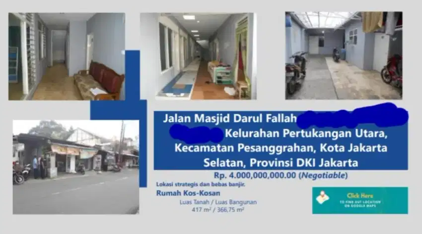 Dijual Rumah Kos Petukangan Utara Pesanggrahan