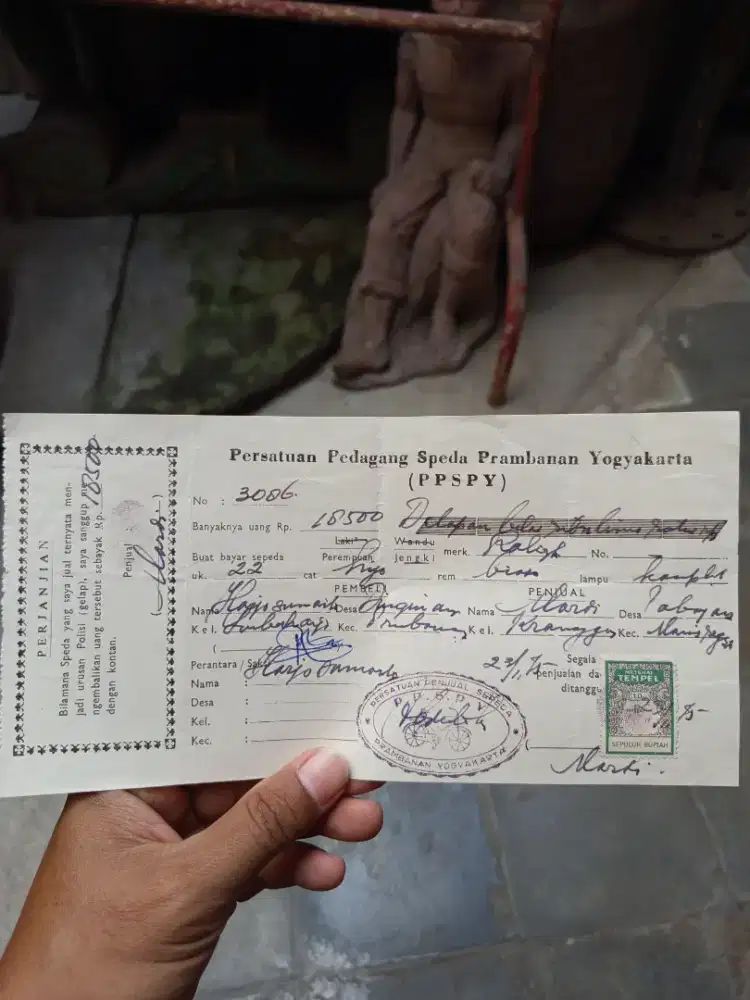 Kwitansi Jadul Bukti Pembelian Sepeda Raleigh thn 70an